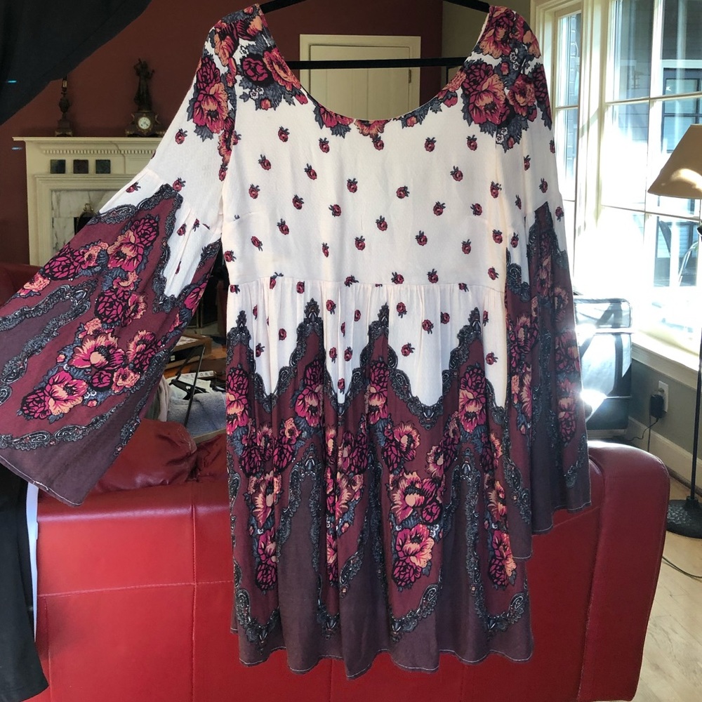 Boho Long Sleeve Dress with Flower Pattern Details